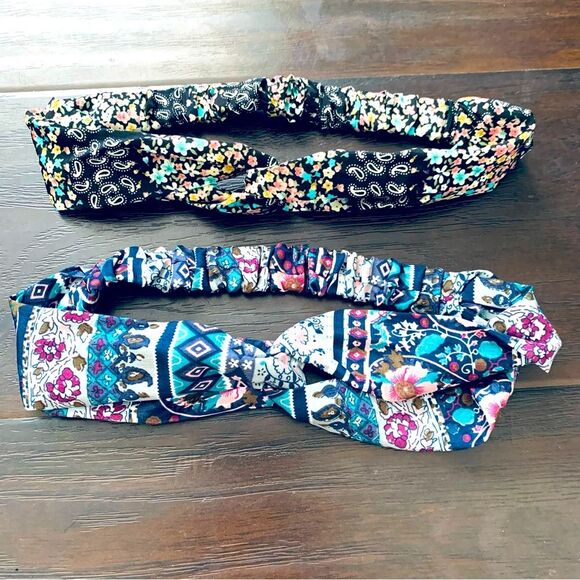 Womens Tribal Boho Festival Floral Print Soft Front Knot Headbands Bundle Set - Picture 1 of 3